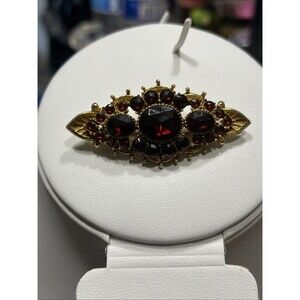 Vtg Signed Art Arthur Pepper Brooch Pin Gold Tone Faux Ruby Victorian Revival